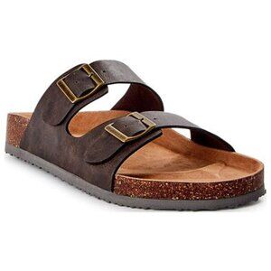 Men's Brown Hip Strap Sandals, Casual Slide-On Style Twin Buckle Accents Size 12